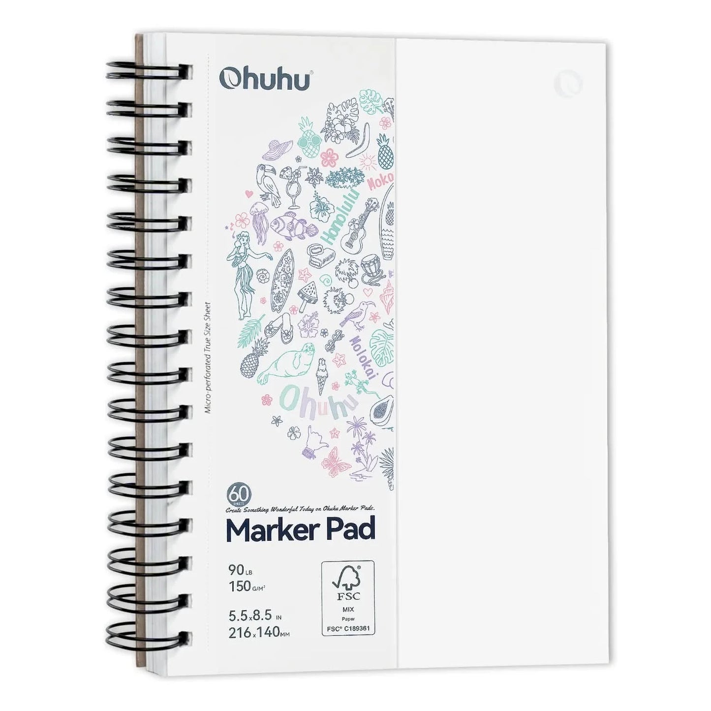 Ohuhu Double Sided Marker Pads Art Sketchbook Bleedproof Spiral Bound Sketching Book for Alcohol Markers Drawing Notebook School