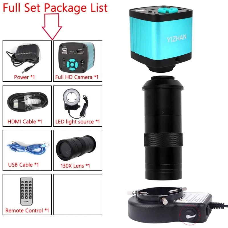 1080P 4K HD Industrial Microscope Digital Camera Via USB-C Measurement 215X/180X/130X C-Mount Lens For PCB Soldering,no base