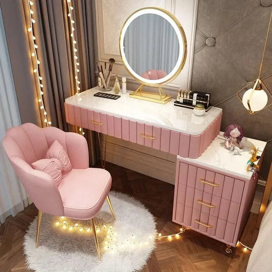 Modern Drawers Dressing Table Makeup Mirror Service Girl Pink Computer Vanity Table Living Room Vestidores Postmodern Furniture