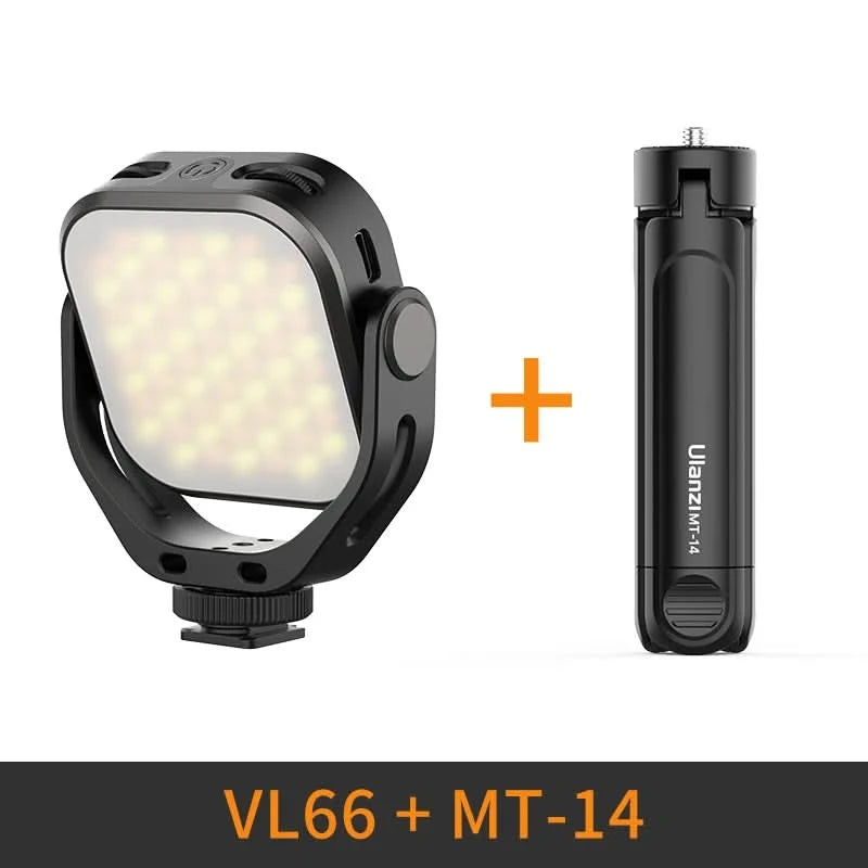Ulanzi VIJIM VL66 3200k-6500k Vlog Fülllicht 360° drehbares LED-Videolicht mit erweiterter Kaltschuhhalterung 2000mAh Akku mit Lichtstativ