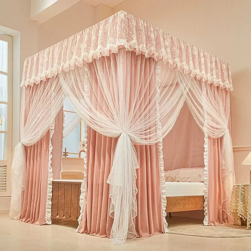 Four Season Bed Curtain Canopy for Girl Room Palace Mosquito Net with Frame Romantic Shading Three-door Bedcover Decor