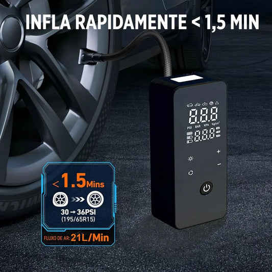 Portable Rechargeable Air Pump, Smart Touchscreen Screen Fill Tyre With Tire Calibrator And LED Emergency Light
