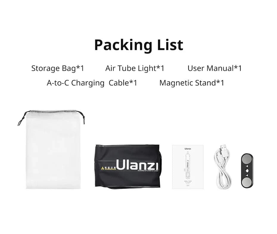 Ulanzi UA12 12W Portable Air Tube Light Bi-Color for Portrait Photograph Livestreaming 2700K-6500K CCT TPU Tube Light Stick