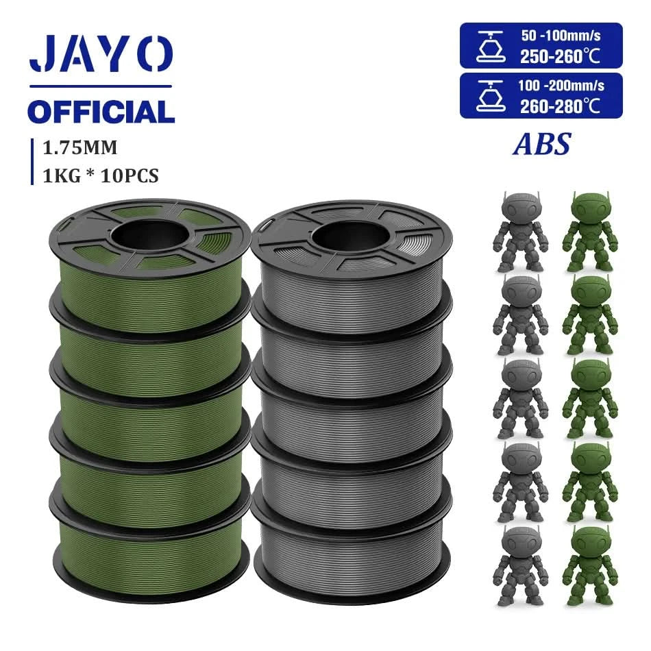 JAYO ABS Filament 1,75 mm 3D-Drucker-Filament 10 Rollen für FDM-3D-Drucker 3D-Stift-Filament-Nachfüllungen 1 kg/Rolle 3D-Druckmaterialien