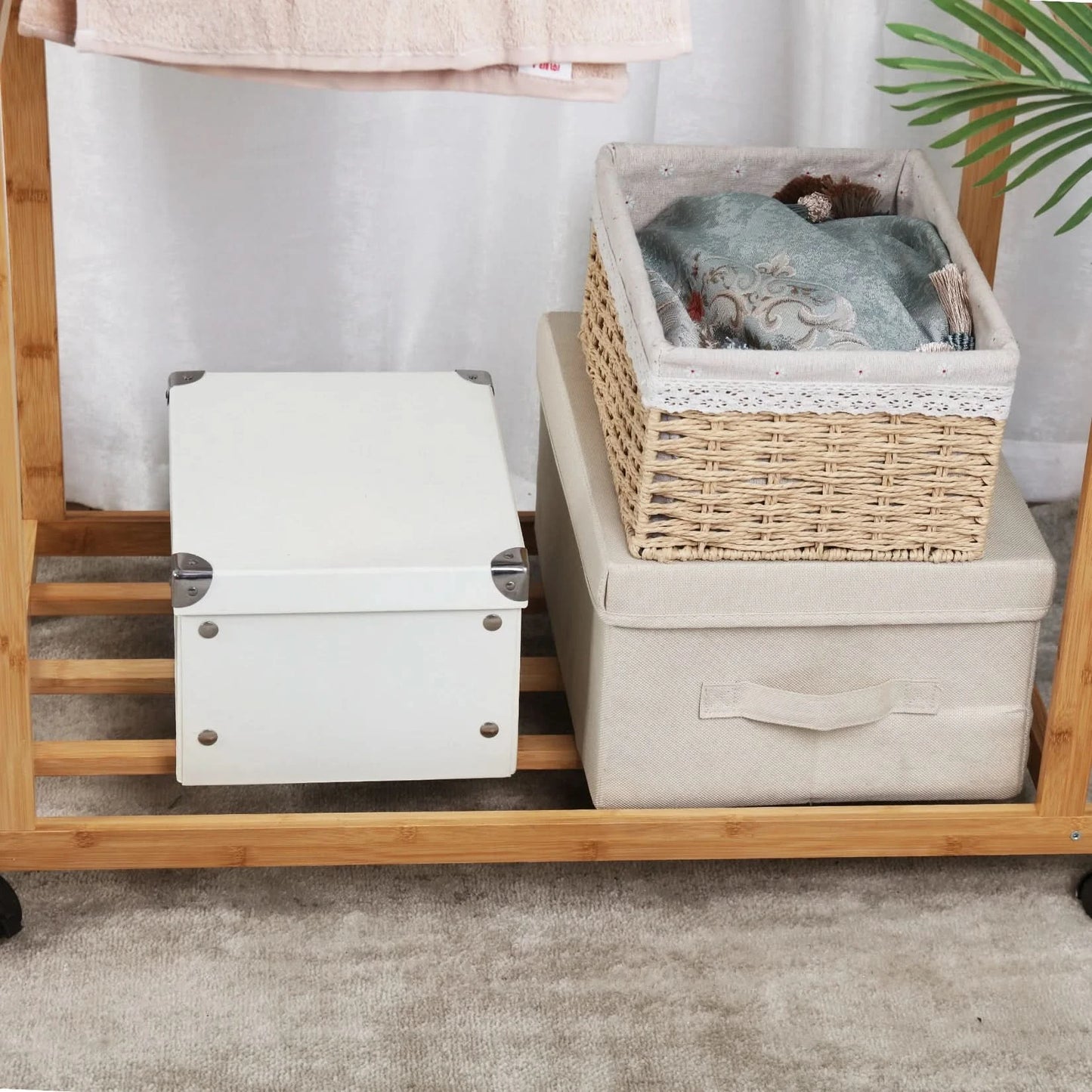 Bambus-Garderobe, Kleiderständer, Schwerlast-Kleiderregal mit Schuh- und Kleideraufbewahrungsablagen