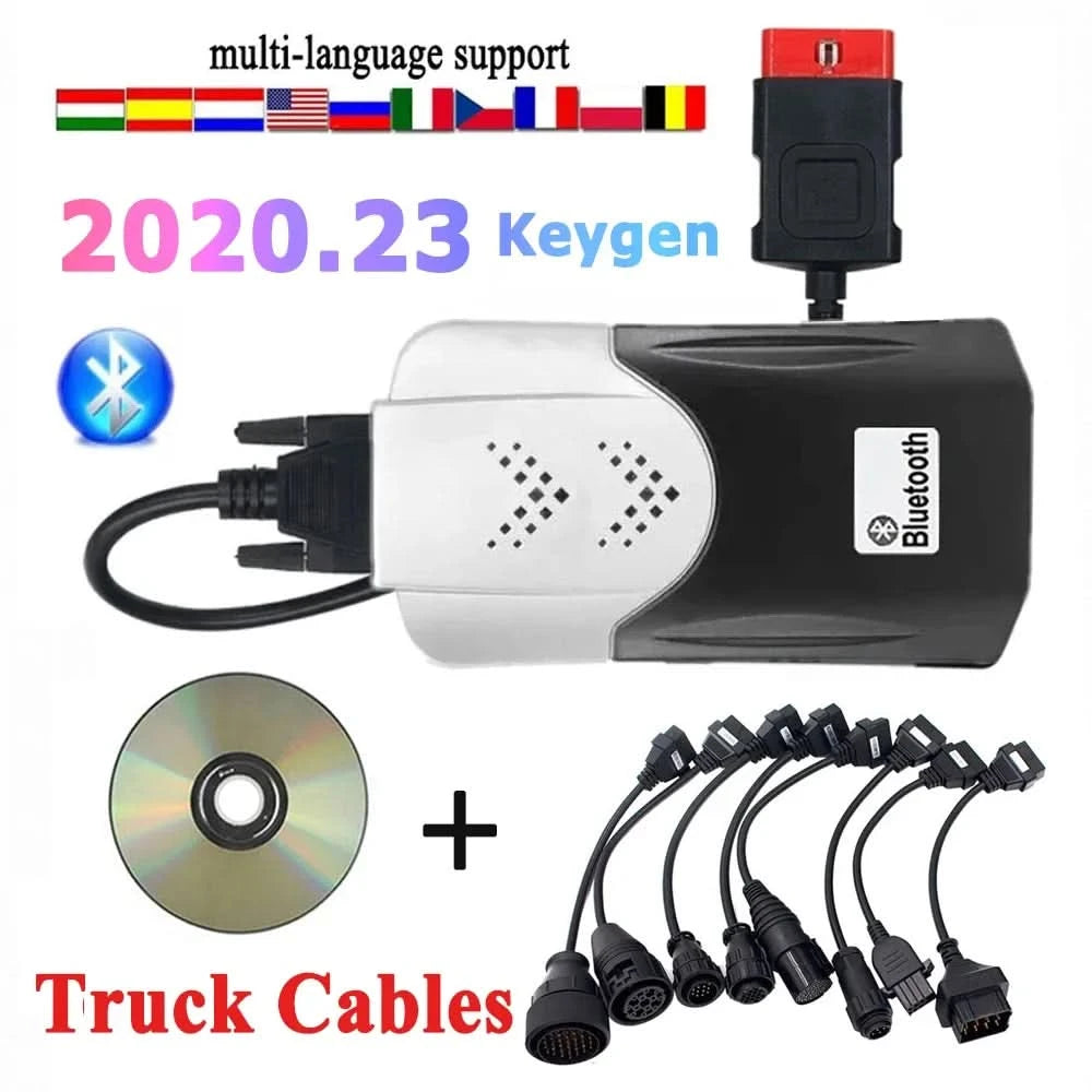 2020.23 VD DS150E CDP Bluetooth for Tnesf Delphis Orpdc Diagnostic Tools OBD2 Scanner+8 Car Cables+8 Truck Cables