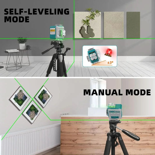 Decteam 16 Lines 4D Laser Level Green Beam Self-Leveling Cross Line Laser Level Tool Set With 1.4M Tripod , Laser Detector M04CG
