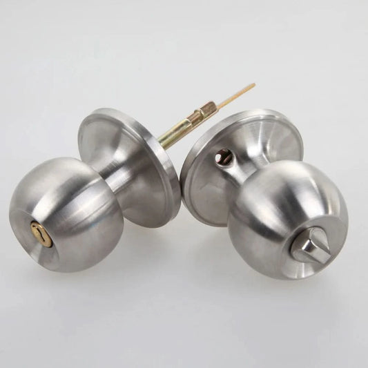 Door Handle Knob Stainless Steel Rotation Round Door Knobs Handle Entrance Passage Lock with Three Keys Round-shape Locking Gear