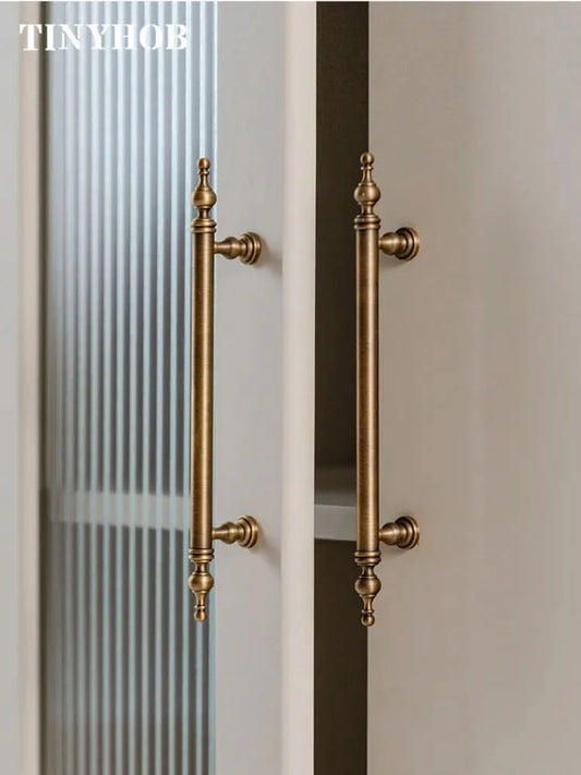 Tinyhob Solid Antique Bronze Pull Brass Cabinet Knobs T Bar Funiture Wardrobe Appliance Handle Long Pull Drawer Handle