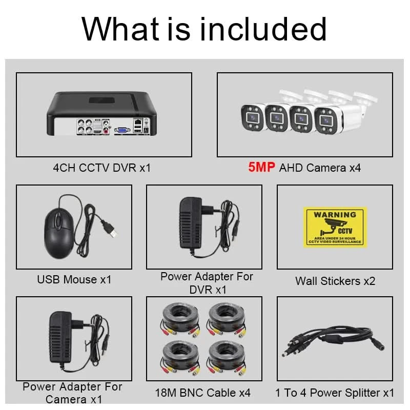 Smar Überwachungskamerasystem 4CH 5M-N HD DVR-Kit CCTV 4PCS 5MP AHD-Kamera Außenbereich Heimsicherheitssystem Videoüberwachungsset