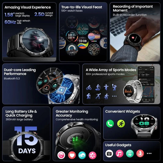HAYLOU Solar 5 Voice Calling Smartwatch 1.58'' AMOLED Display 60Hz Smart Watch 24H Health Monitoring Sports Smartwatch for Men