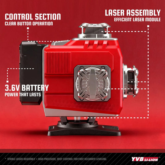 YEVOLT YVGLL4LD16 4-Plane Red Laser Level 4D 16 Lines with All Day Work Self-Leveling Measuring Horizontal & Vertical Tools