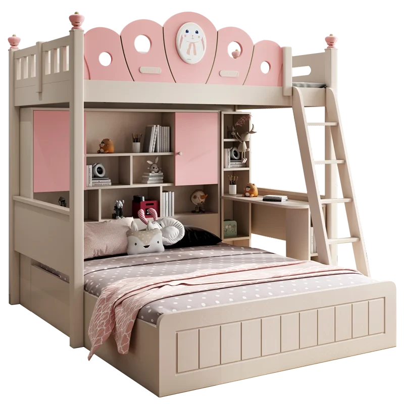 Bed with Wardrobe, Bunk Beds with Slide and Steps,children Bedrooms High Bed, Mebles Enfan, Kids Room Furniture