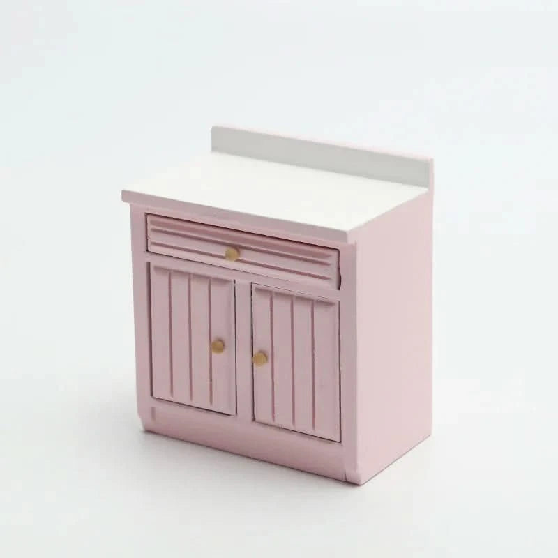 Dollhouse Mini Cooking Table Sink Counter Set Cabinets Combination 1:12 Miniature Kitchen Miniature Models Home Decor Figurines