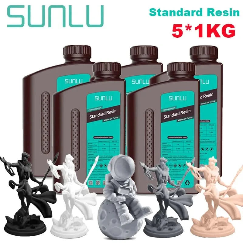 SUNLU 5KG ABS-ähnliches / Standard / Wasserwaschbares / 14K Hochpräzisionsharz 405nm Schnelles UV-härtendes Photopolymerharz 1KG/Flasche