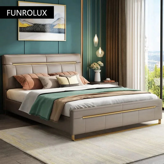 Modern bedroom minimalist bed bedroom double bed1.8M master bedroom high box marriage bed leather art soft bed