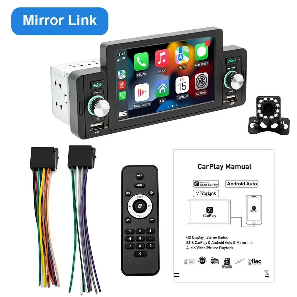 ESSGOO Autoradio 1 Din 5" Touchscreen MP5 Multimedia Bildschirmspiegelung Navigation und Rückfahrkamera