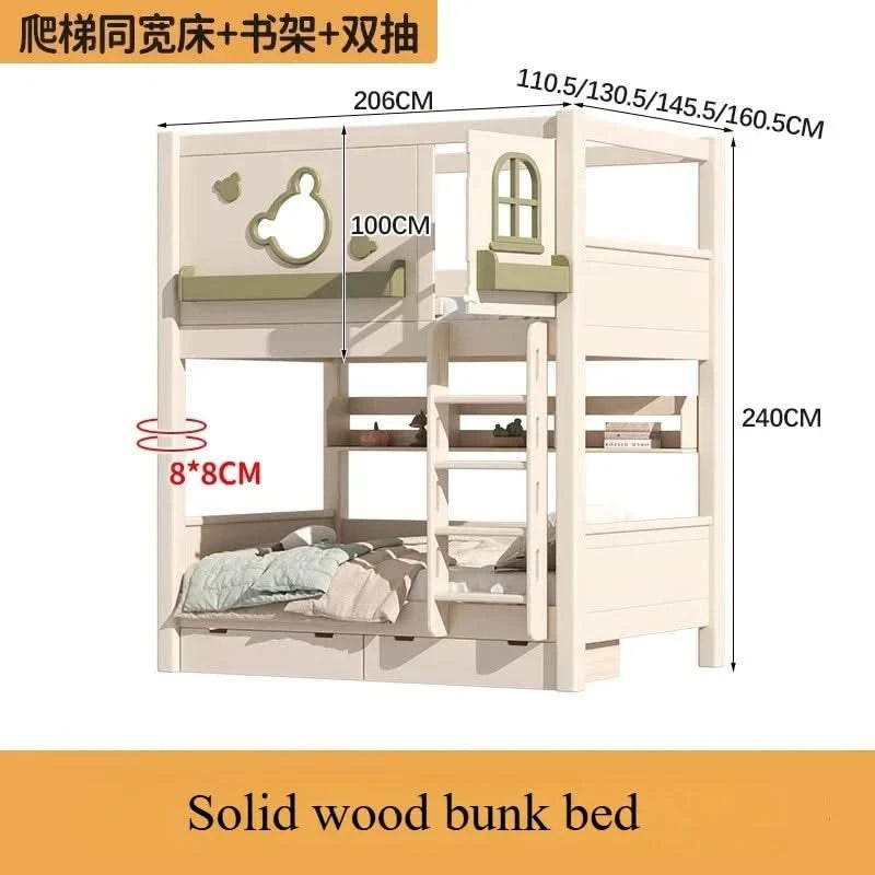 Solid wood upper and lower high and low bunk beds Double bed 2 people bunk beds for kids bed with mattress bedroom furniture