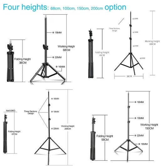 1/4 Screw Head Light Stand Tripod 2m 1.5m 68cm For Phone Selfie Stick Adjustable For Photo Studio Flashes Photographic Softbox