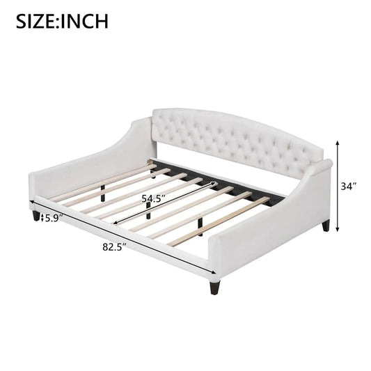 Full Size Daybed, Modern Luxury Tufted Button Upholstered Full Sofa Bed for Bedroom Living Room, Beige, Customized