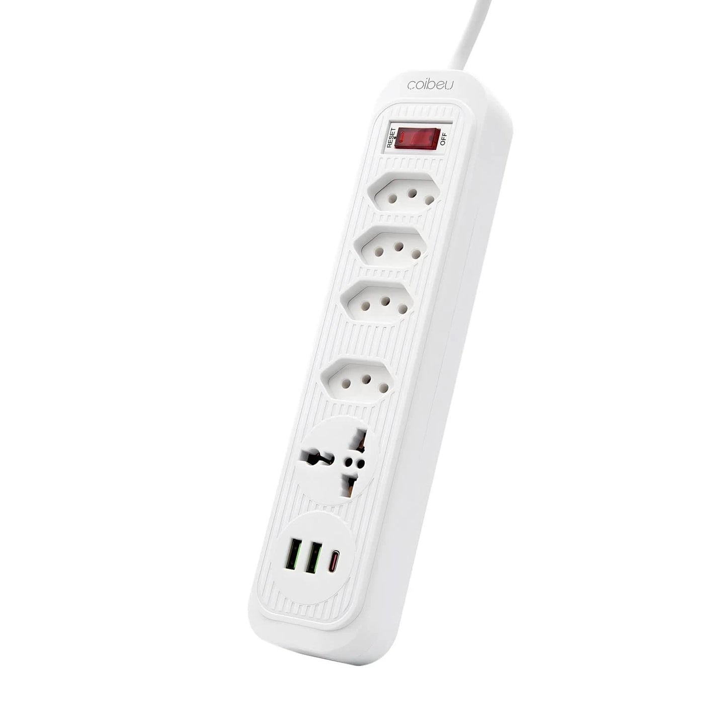 4-fach Verlängerungskabel mit 3 USB-Anschlüssen, weiß, bivolt, 2 Meter, Schwarz, Verlängerungskabel, unterstützt 110-220V Spannung, 2500W Leistung