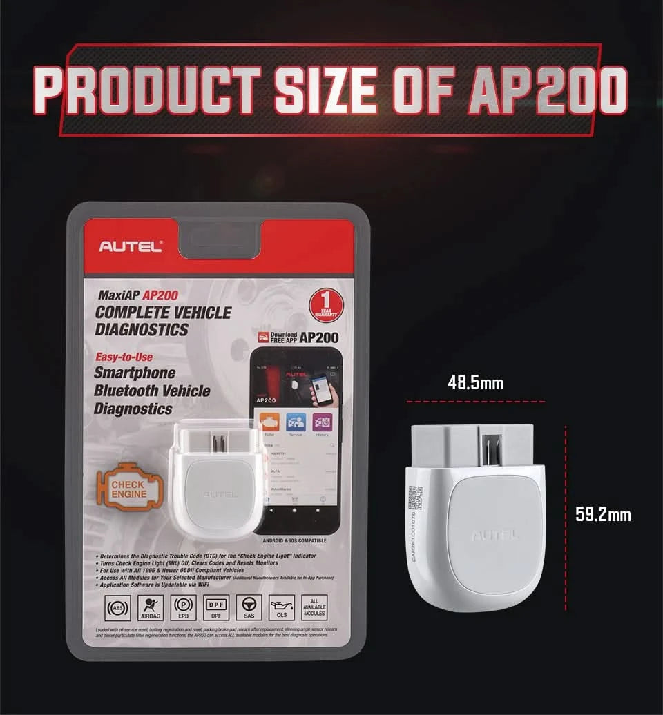 AUTEL MaxiAP AP200 Bluetooth OBD2-Scanner, Diagnosegerät für alle Systeme, TPMS-Codeleser, EPB-Tool