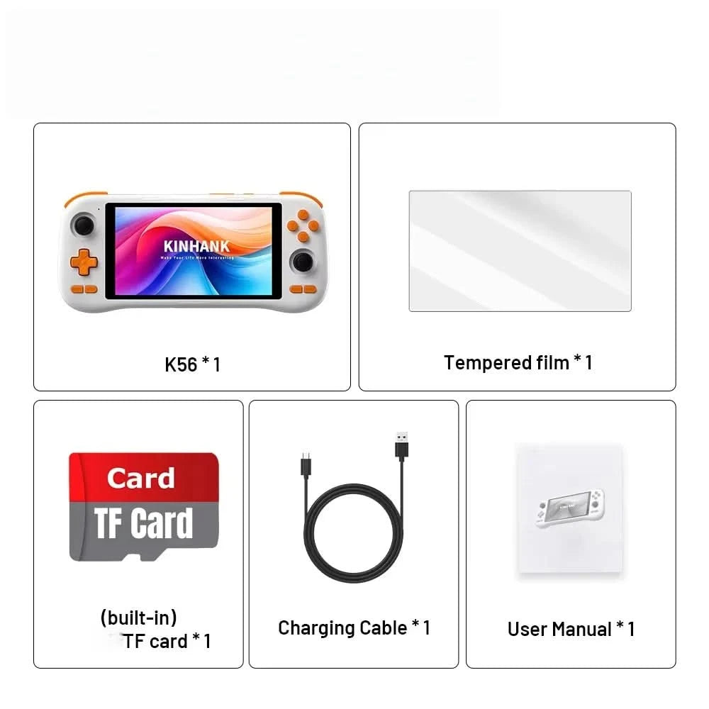KINHANK K56 Handheld-Spielekonsole 5,5 Zoll Touchscreen 50 Emulatoren für Android 14 PS1/PSP/DC/SS 5000mAh WIFI5 Retro-Game-Player