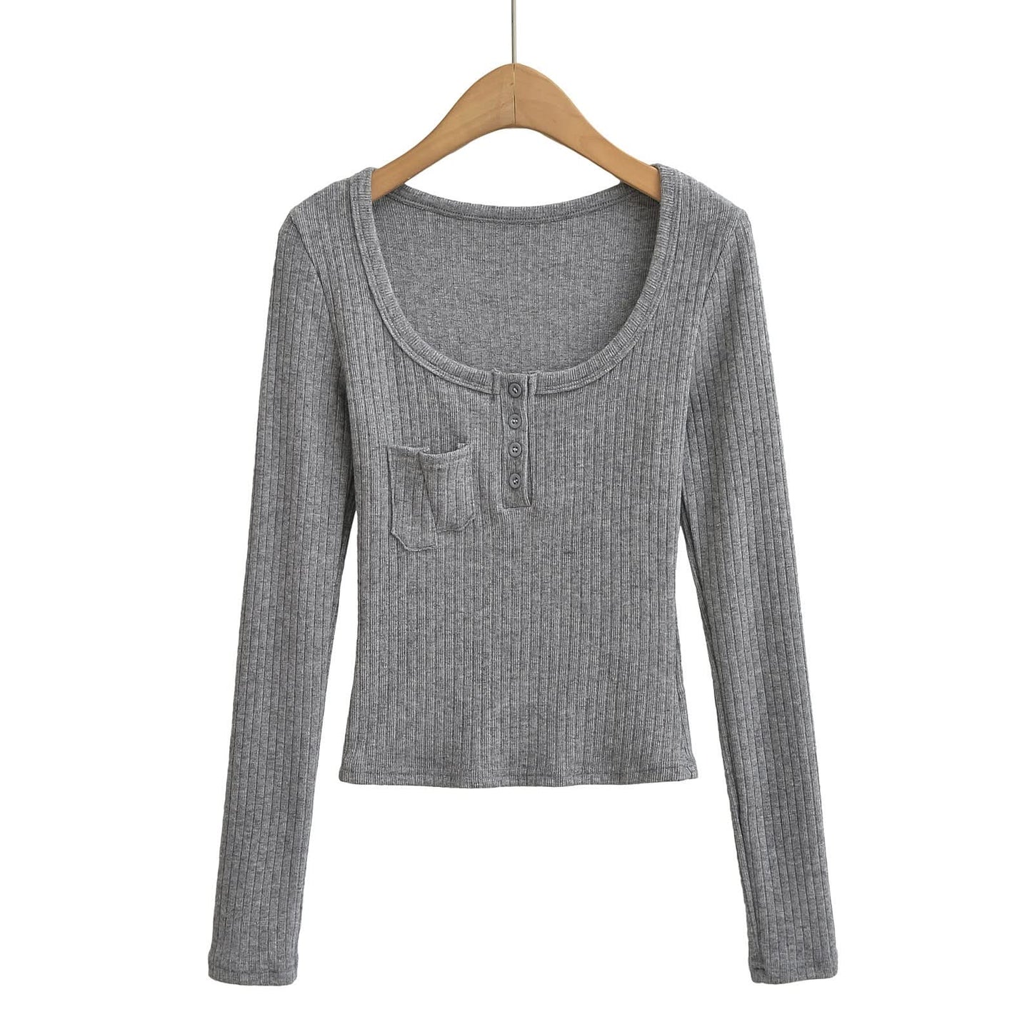 Square collar long sleeved slim top