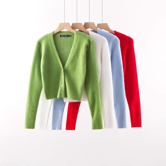 V-neck long sleeved cardigan sweater