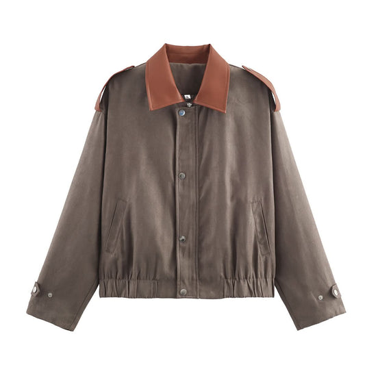 Minimally contrasting suede jacket