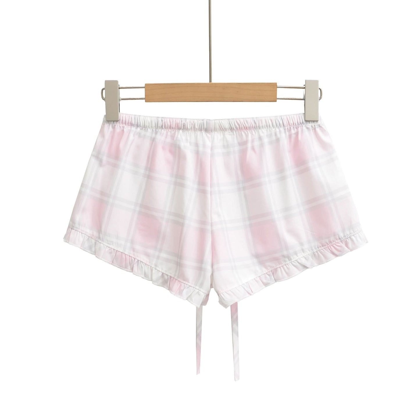 High-Waist-Shorts mit elastischem Bund und rosa Karomuster