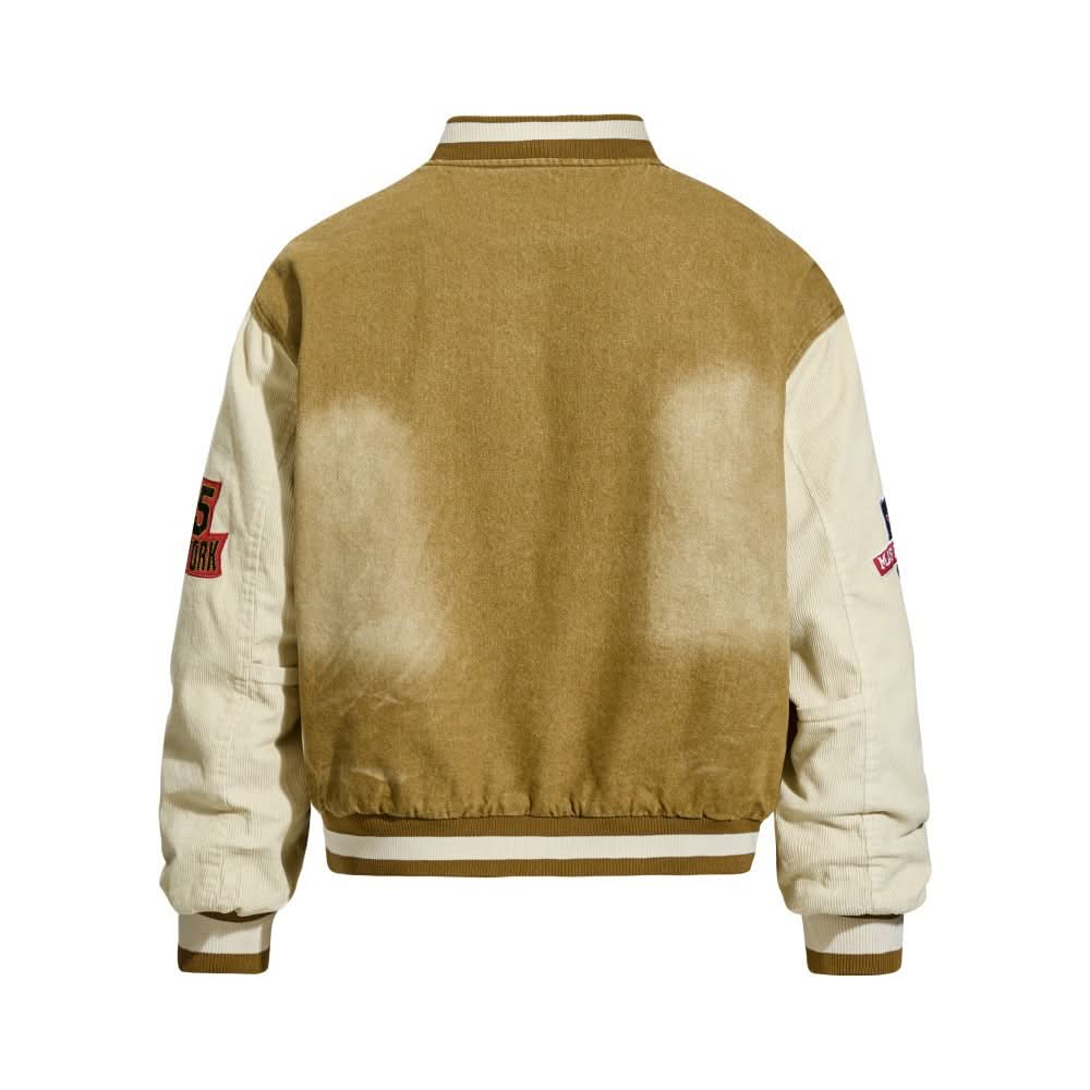 Washed denim baseball jacket