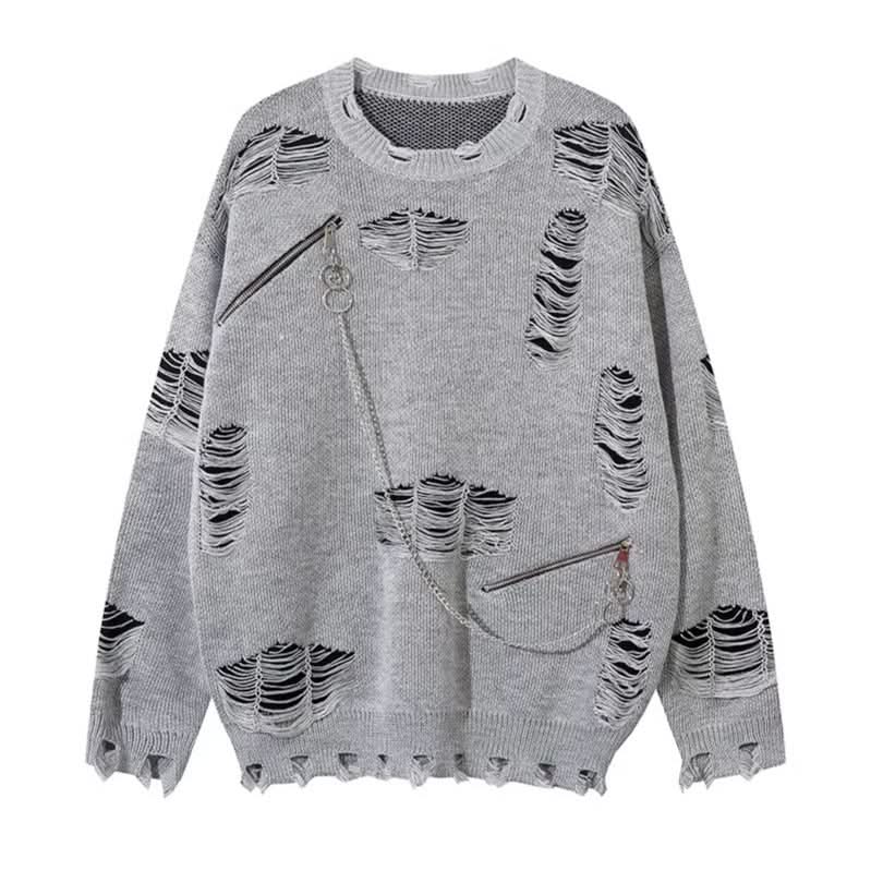 Gestrickter Pullover mit gerissener Kettenspleißung Lässiger lockerer Pullover für Paare