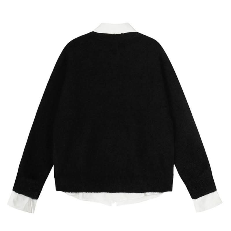 Sweater Women College Style Patchwork Polo Shirt Slim Fit Inner Layer Knit Top