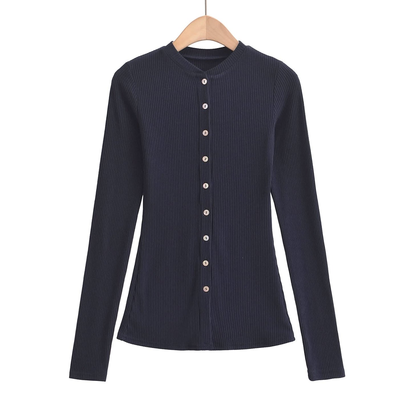 Rundhals-Cardigan mit Knopfleiste und schmaler Passform