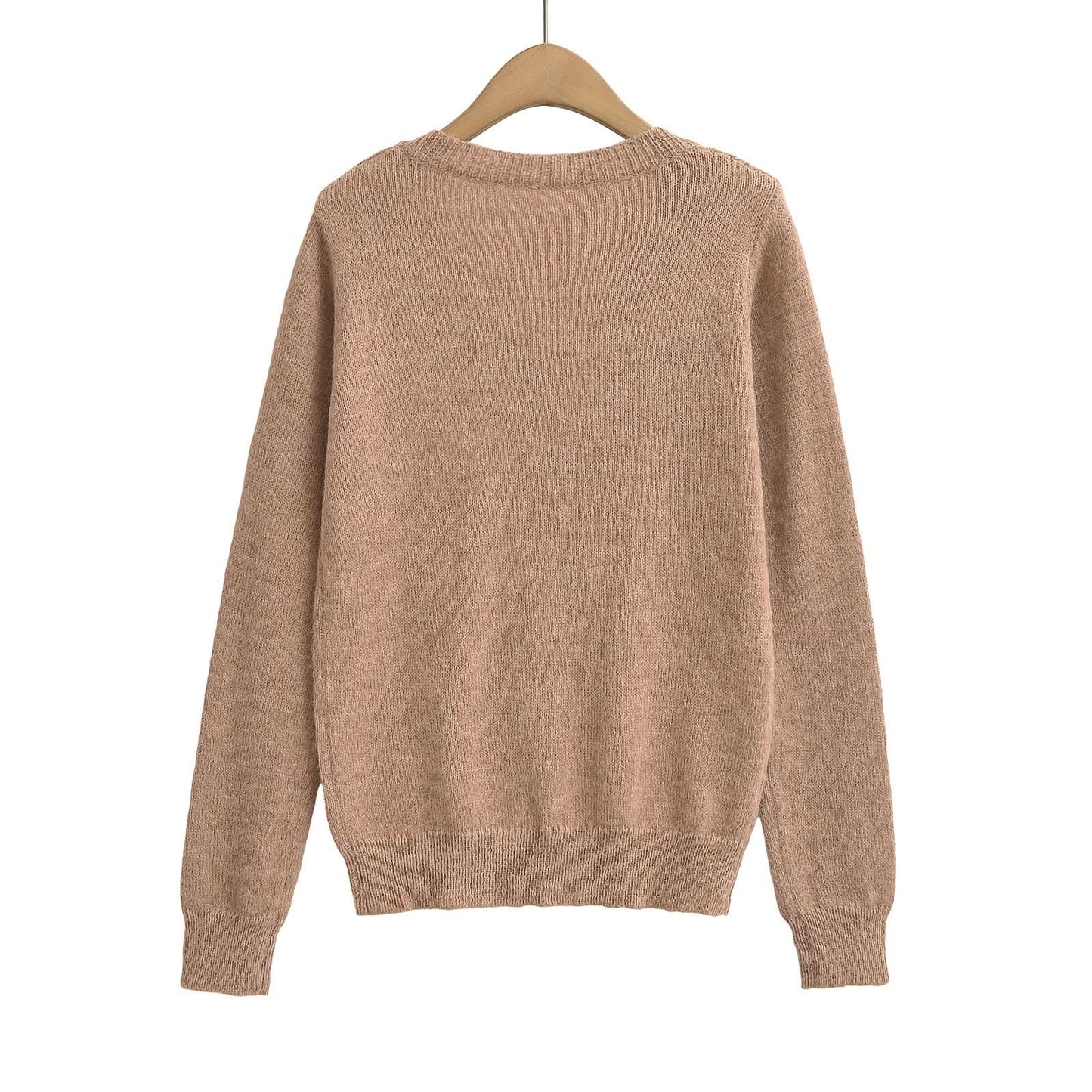 Solid color V-neck long sleeved sweater