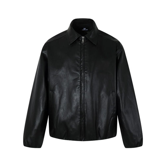 Loose solid color PU leather jacket