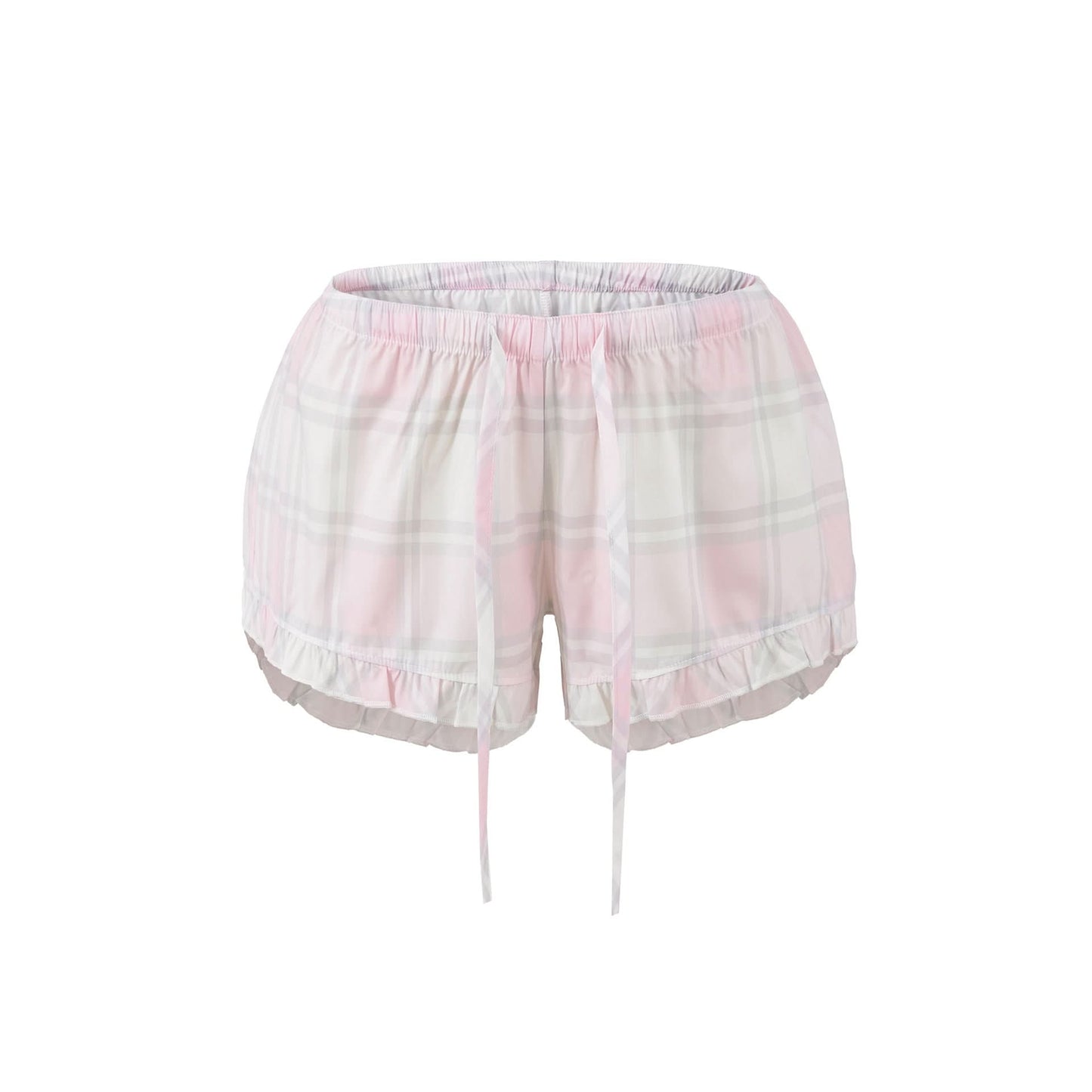 High-Waist-Shorts mit elastischem Bund und rosa Karomuster