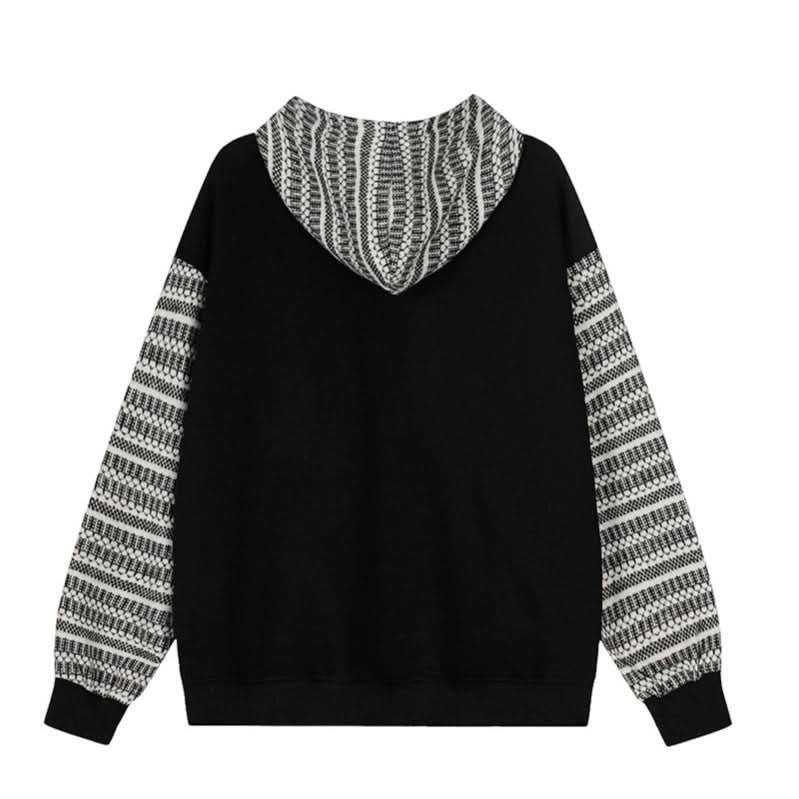 Gestreifte Patchwork-Kapuzen-Sweatshirt-Freizeit-Cardigan-Jacke