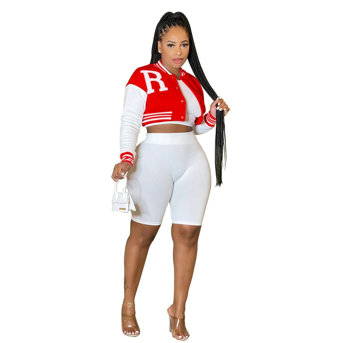 Fashion Women's Long Sleeve Crop Top with Inner Shorts 3-Piece Set
