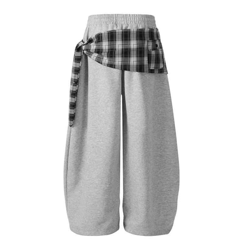 Star-Plaid-Bindegürtel-Dolch-Freizeithose Damen Locker Tanz Weite Beinhose