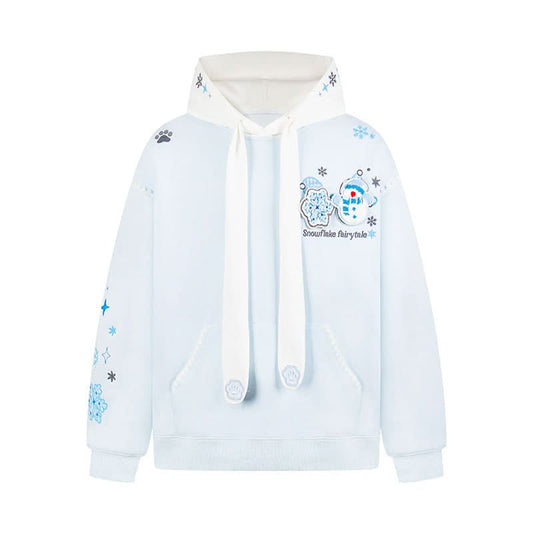Snowflake Embroidery Hooded Sweatshirt Unisex Couple Loose Outerwear