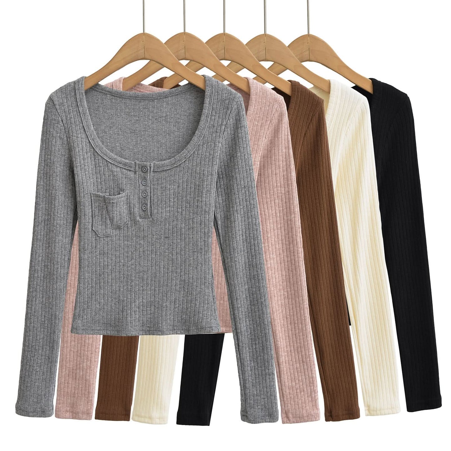 Square collar long sleeved slim top
