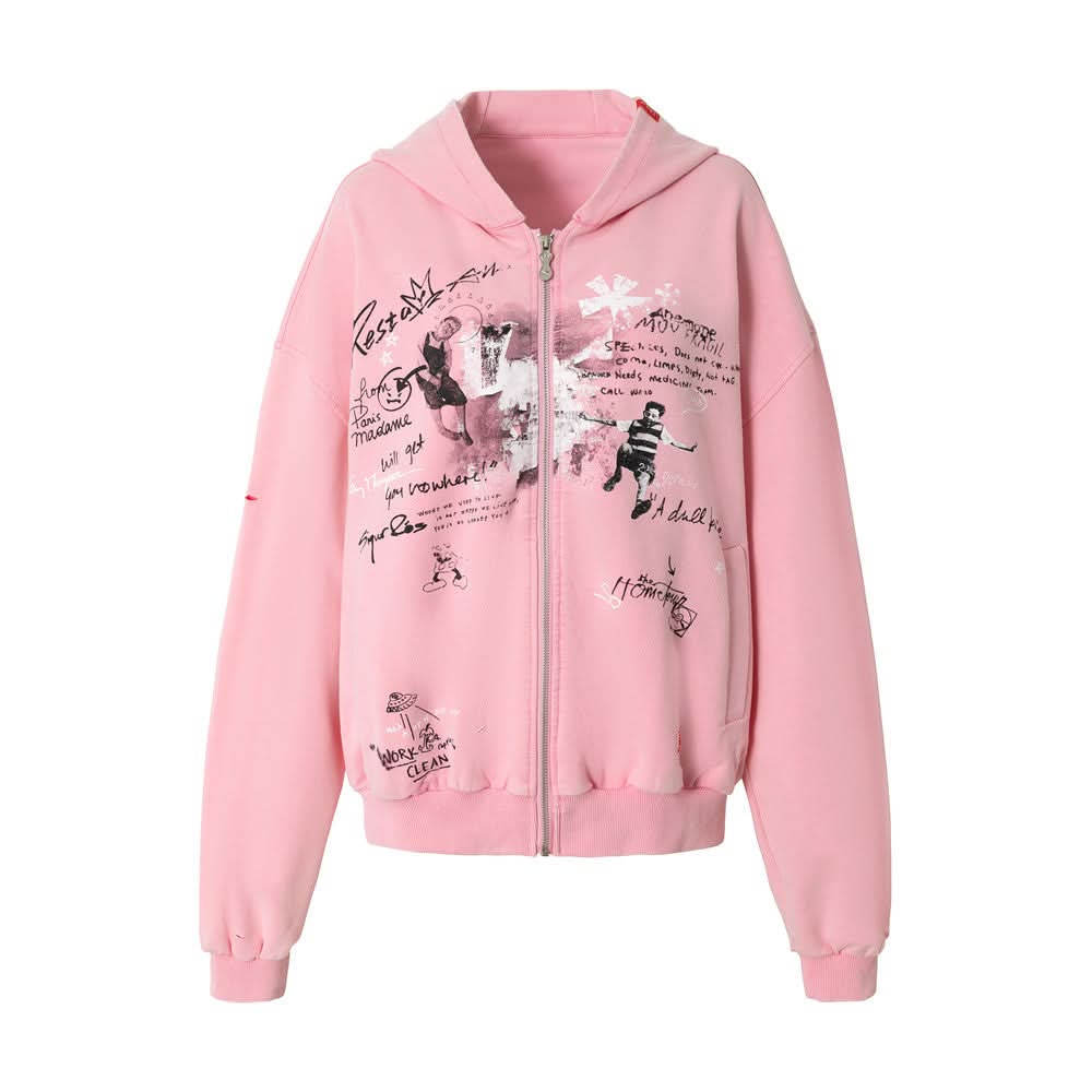 Graffiti letter loose men's cardigan sweatshirt