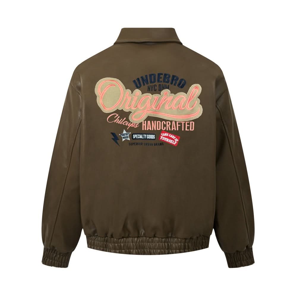 Embroidered collar leather jacket