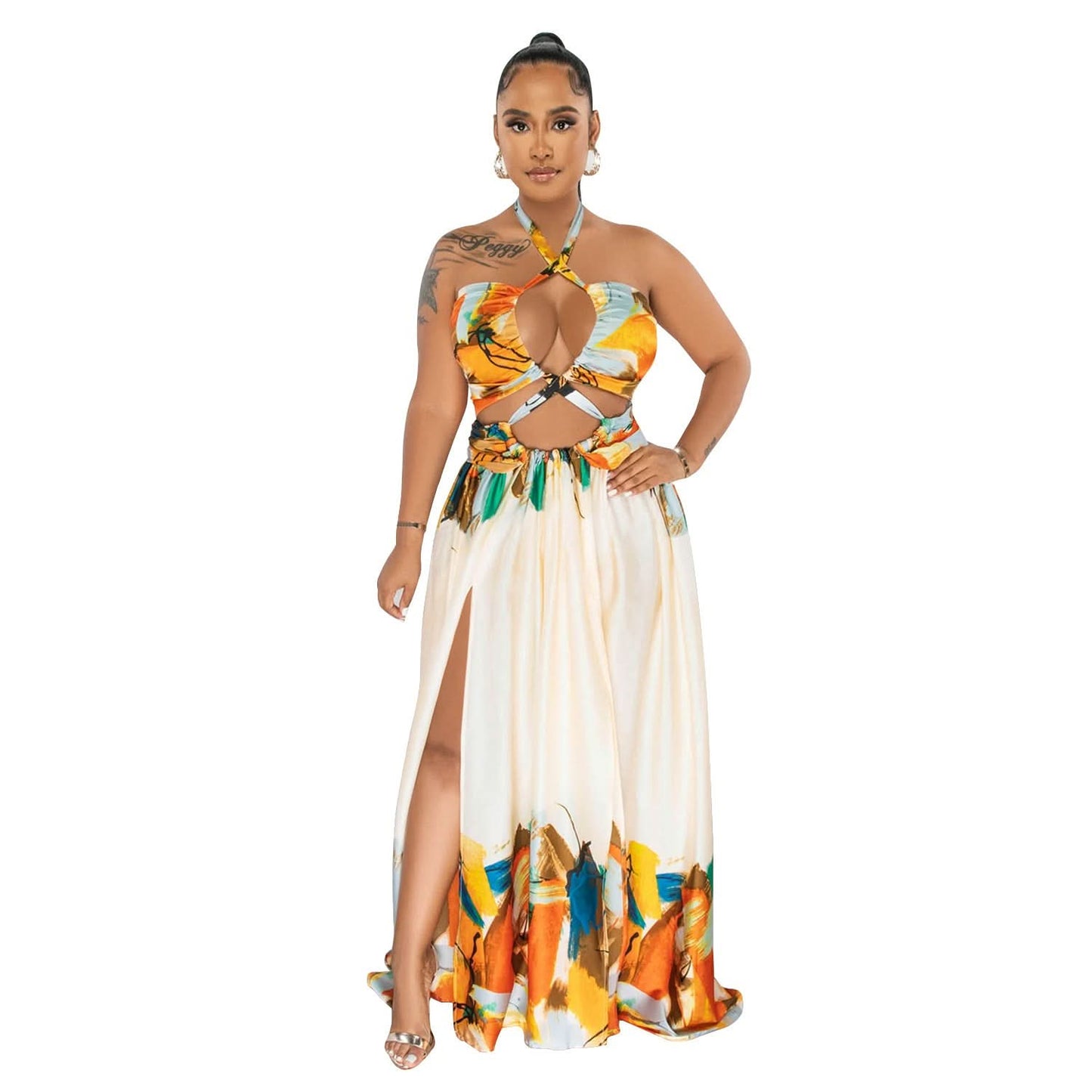 Modisches Damen-Wickelkleid, ärmellos, mit Bindegürtel, eng anliegend, lang