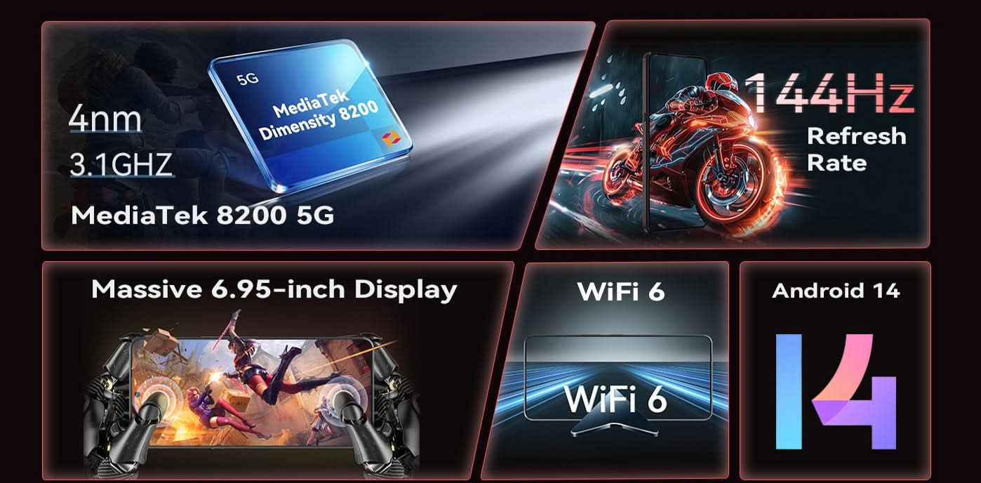 Gaming-Handys Cubot MAX 5, Helio Dimensity 8200 120Hz, 6,95" Display 100MP Kamera 12GB+256GB Kostengünstiges 5G Smartphone