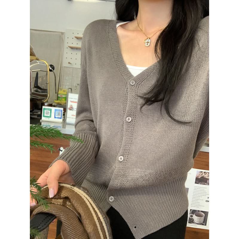 Damen Strickjacke mit V-Ausschnitt, figurschmeichelndem Fledermausärmel und Lochmuster