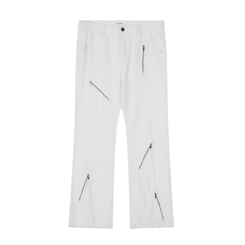 Cool Zipper Flared Denim Pants Casual Loose Slim Fit Trousers