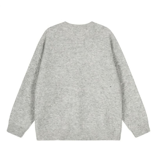 Faux Mink Print Round Neck Sweater Women Loose Knit Top